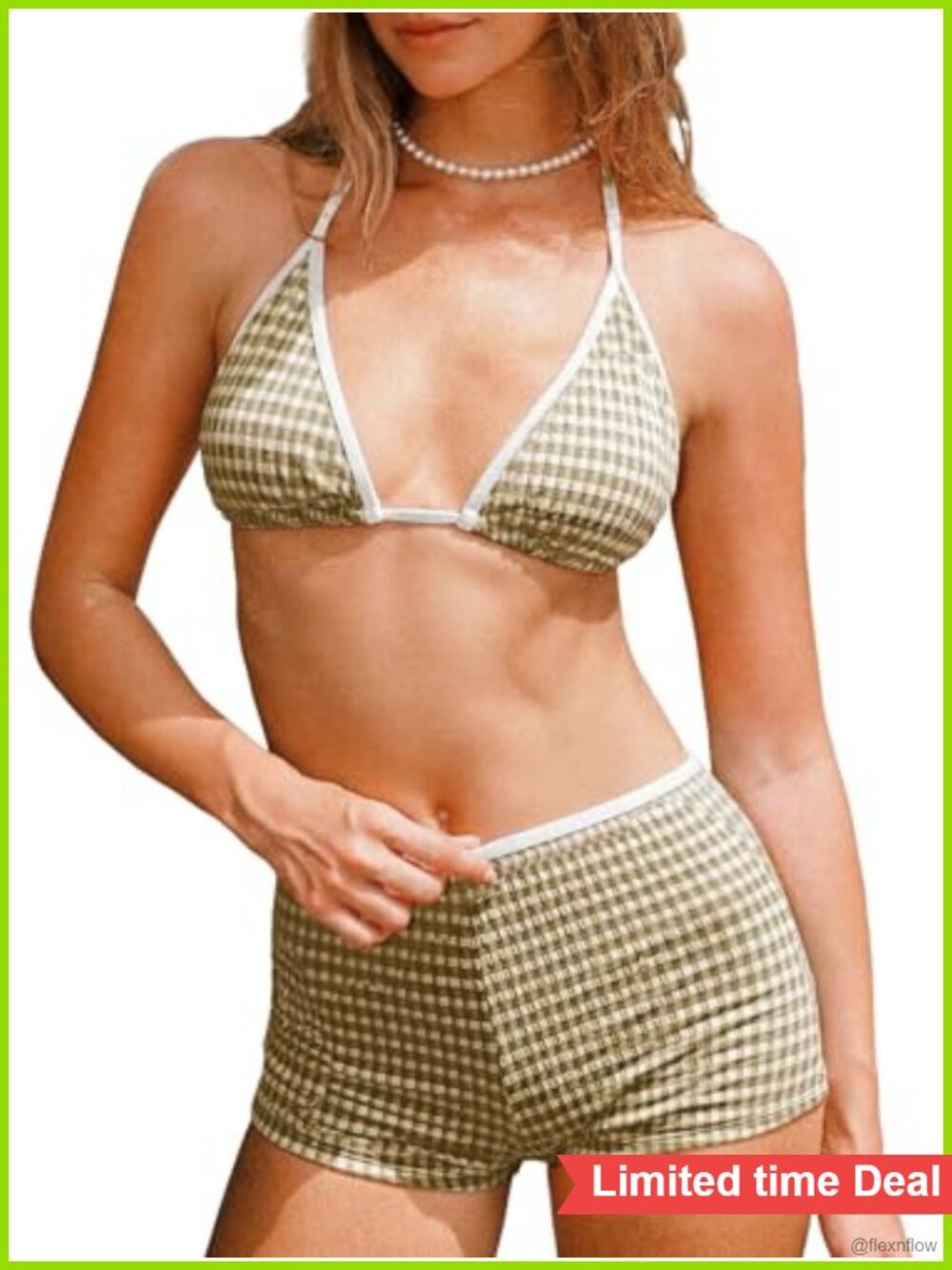 Halter Triangle Bikini Set with Boyshort Color Block Swimsuits